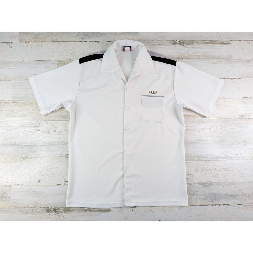 Vintage IS Interstate Shirt Mens XL White Embroidered Retro Bowling Button Up